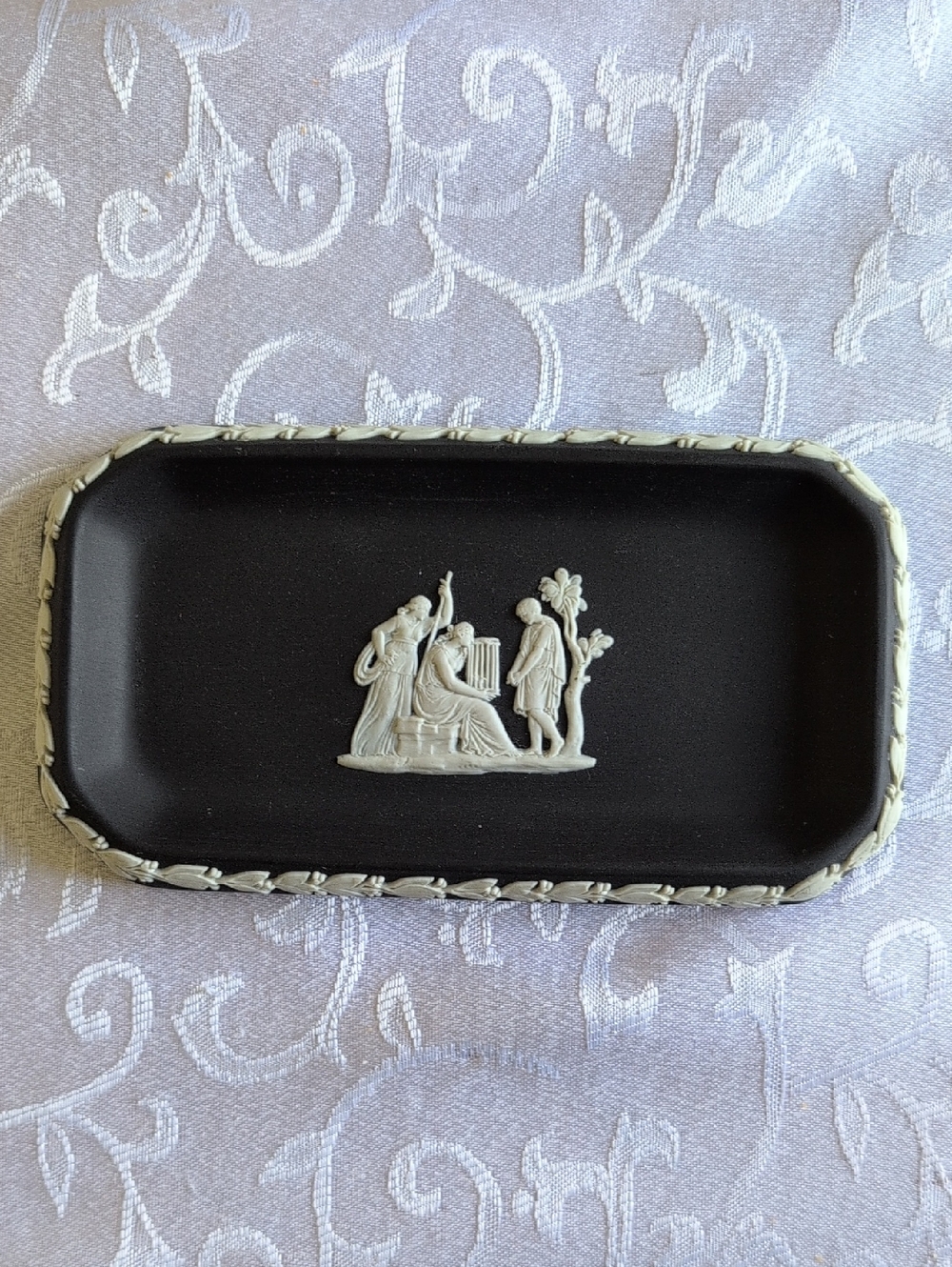 *Rare* Vintage Wedgwood Classic Black Jasperware Trinket Tray with White Relief